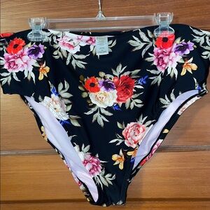 Floral Elegance Black Bikini Bottom